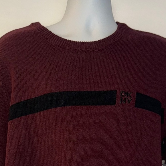 DKNY Men’s Wine Red Crewneck Sweater Size L – NWT – Logo Chest Stripe - Picture 15 of 15